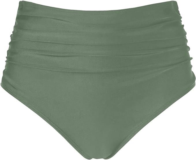 Women's Retro High Waisted Bikini Swimsuit Bottoms Ruched Vintage Swim Short Tankinis | Amazon (US)