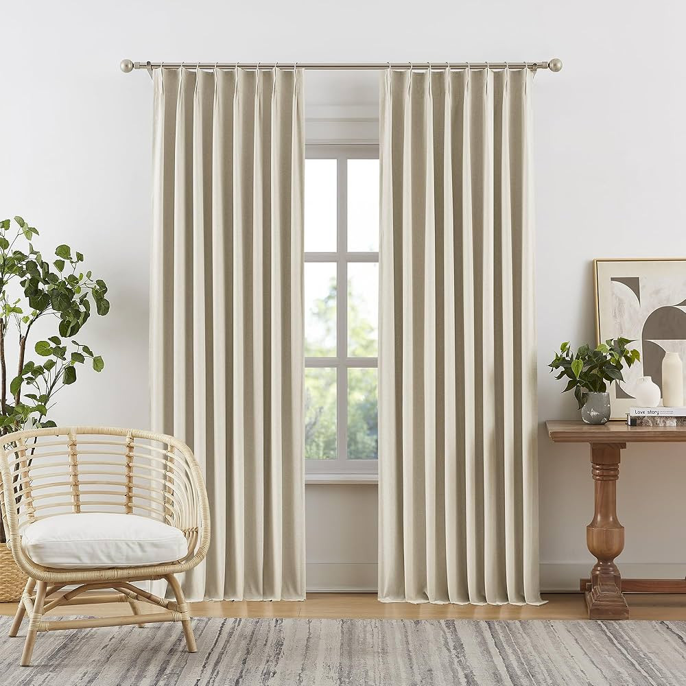 DUALIFE Natural Blackout Pinch Pleated Curtains for Bedroom 105 Inch Length, Linen Blended Farmho... | Amazon (US)
