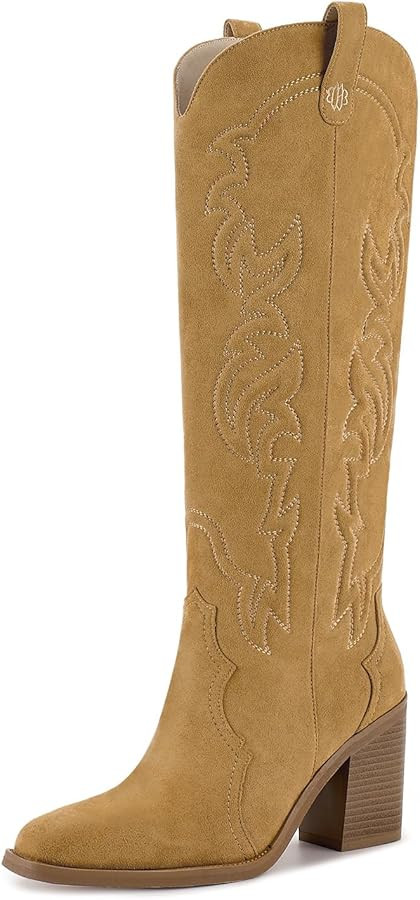 wetkiss Cowgirl Boots Women Knee High Boots, Embroidered Cowboy Boots with Chunky Heel Comfort Ta... | Amazon (US)