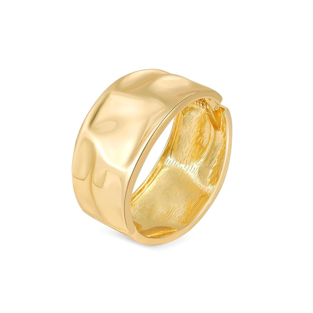 Bangle Bracelets for Women | 14K Gold Plated Trendy Wide Bracelets | Hinged Arm Cuff Bangles Chun... | Amazon (US)