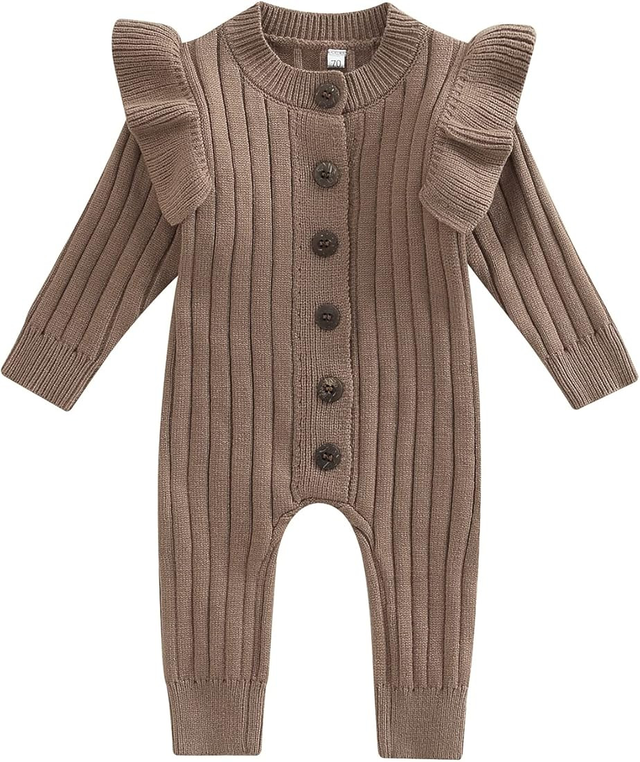 Newborn Baby Girl Knitted Sweater Jumpsuit Long Sleeve Romper Onesie Winter Fleece Clothes Warm O... | Amazon (US)