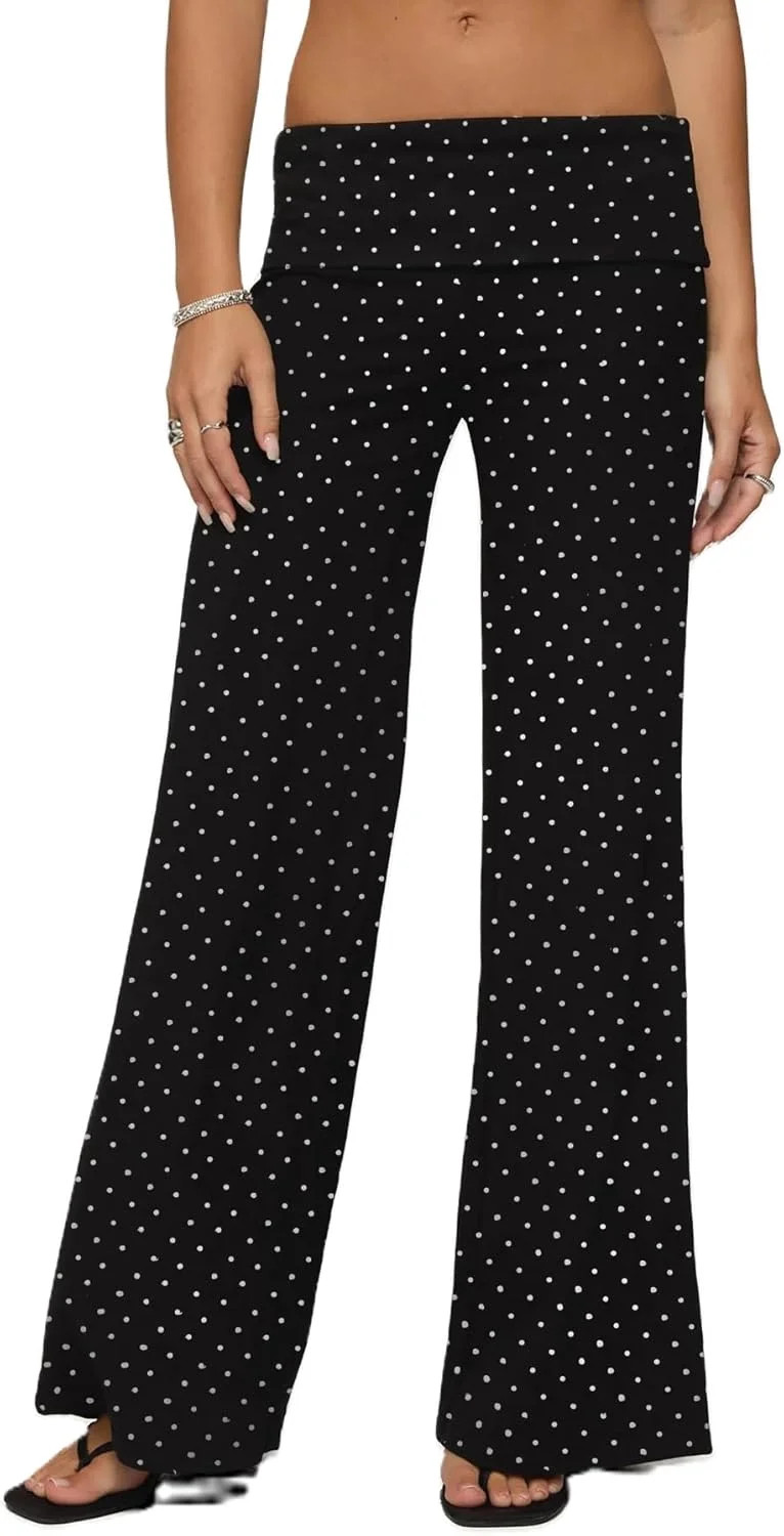 BAKREP Women's High Waisted Wide Leg Palazzo Pants, Women Fold Over Yoga Pants Elastic Low Rise W... | Walmart (US)