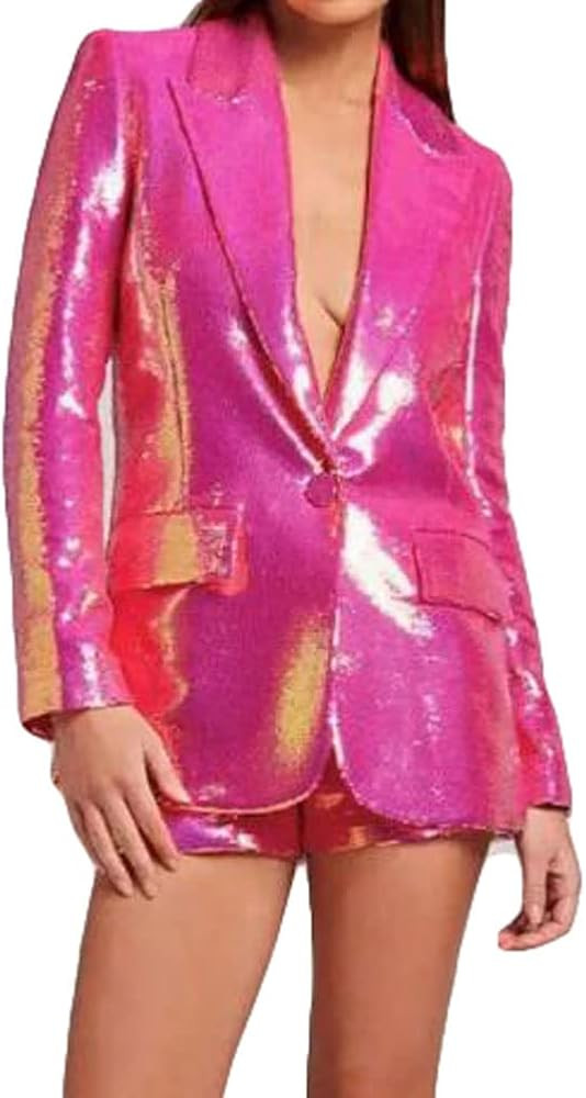 Sequin Blazer and Short Set for Women 2 PC Slim Fit Notch Lapel Prom Party Suit Women's Glitter S... | Amazon (US)