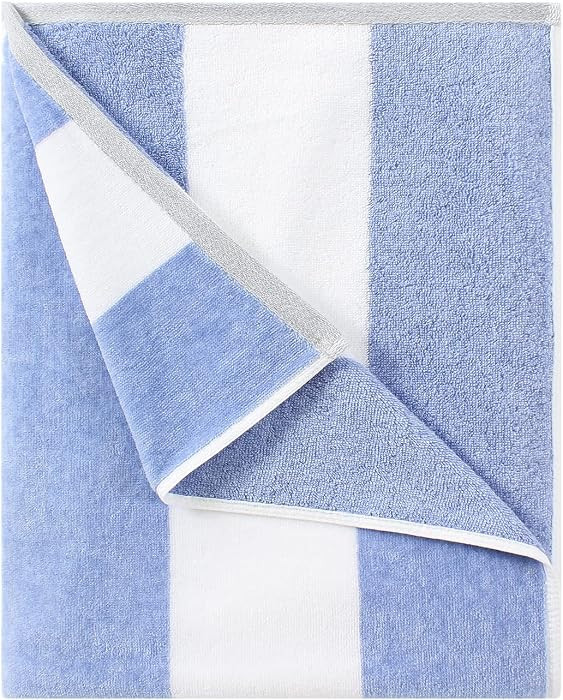 Cotton Oversized Beach Towel - Large 70 x 35 Inch Pool Towel, Blue Striped Quick Dry Swimming Cab... | Amazon (US)
