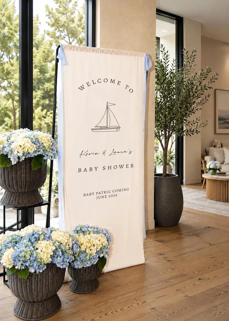 Nautical Baby Shower Banner, Custom Baby Shower Sign, Ahoy Baby Welcome Sign, Sailboat Baby Showe... | Etsy (Global)