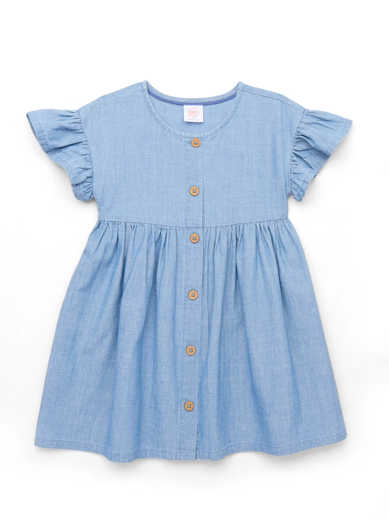 Wonder Nation Toddler Girls Cotton Dress with Flutter Sleeves, Sizes 12M-5T | Walmart (US)