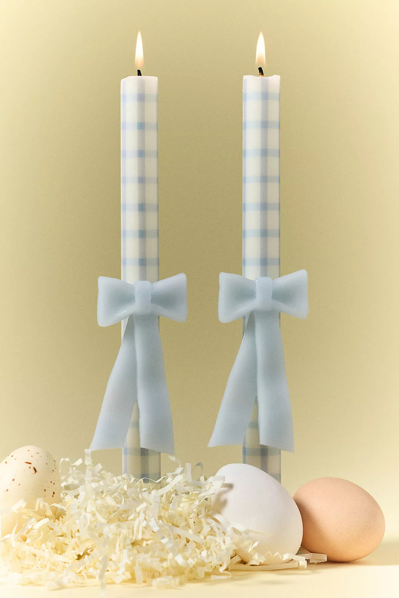 Gingham Bow Taper Candles, Set of 2 | Anthropologie (US)