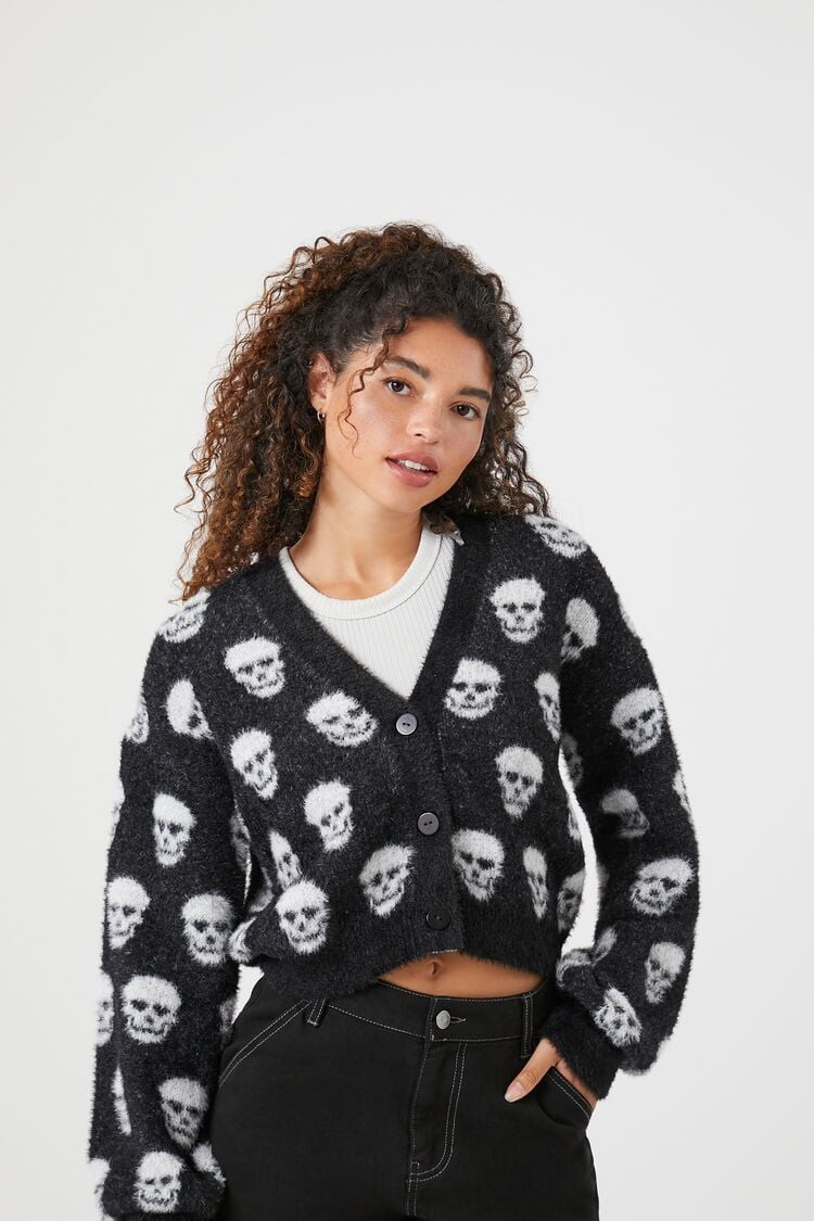 Cropped Skull Print Cardigan Sweater | Forever 21 | Forever 21 (US)