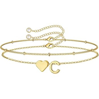 M MOOHAM Valentines Day Gifts for Kids Teen Girls -14K-Gold-Plated Heart Initial A-Z Bracelets fo... | Amazon (US)
