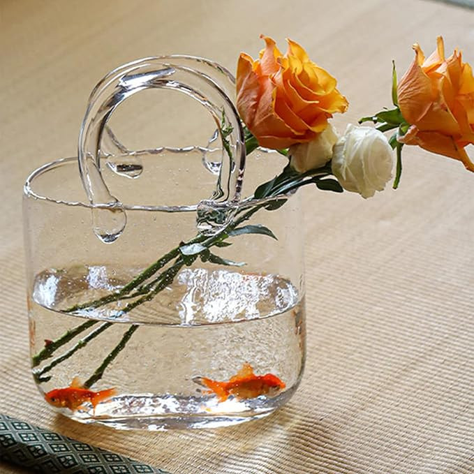 DCQRY Purse Vase for Flowers, Glass Bag Vase Handmade Flower Vase with Bubble Fish Bowl Vase Hand... | Amazon (US)