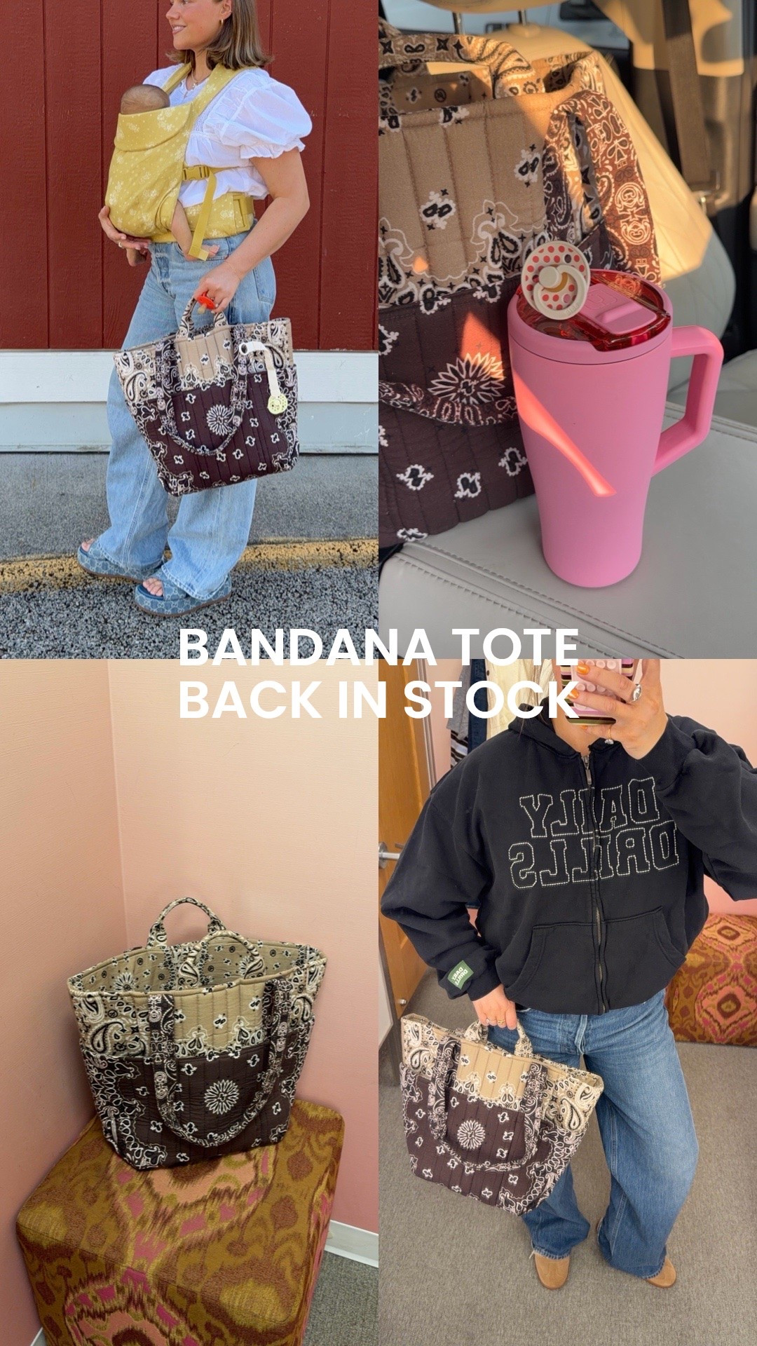Bandana tote is back in stock!! Four pockets on the outside, as well as an internal pocket. Hand and shoulder straps. Perfect tones for fall and actually holds so much!

#bandanatote #bandana #fallbag