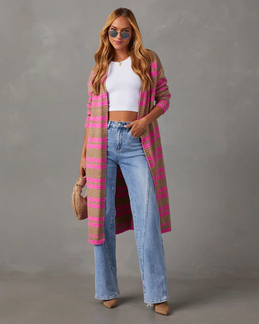 Jorja Striped Duster Cardigan - Pink/Taupe | VICI