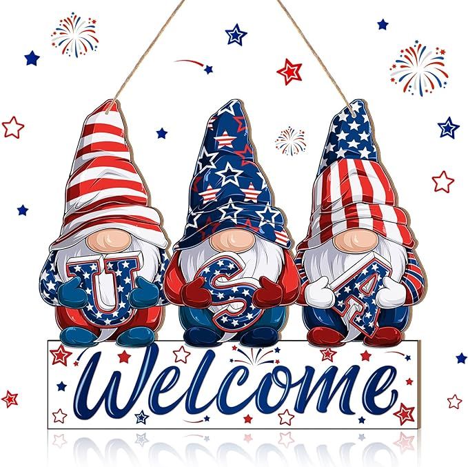 Tatuo Patriotic Welcome Door Decoration 4th of July Wooden Sign Memorial Day Wall Decor Independe... | Amazon (US)