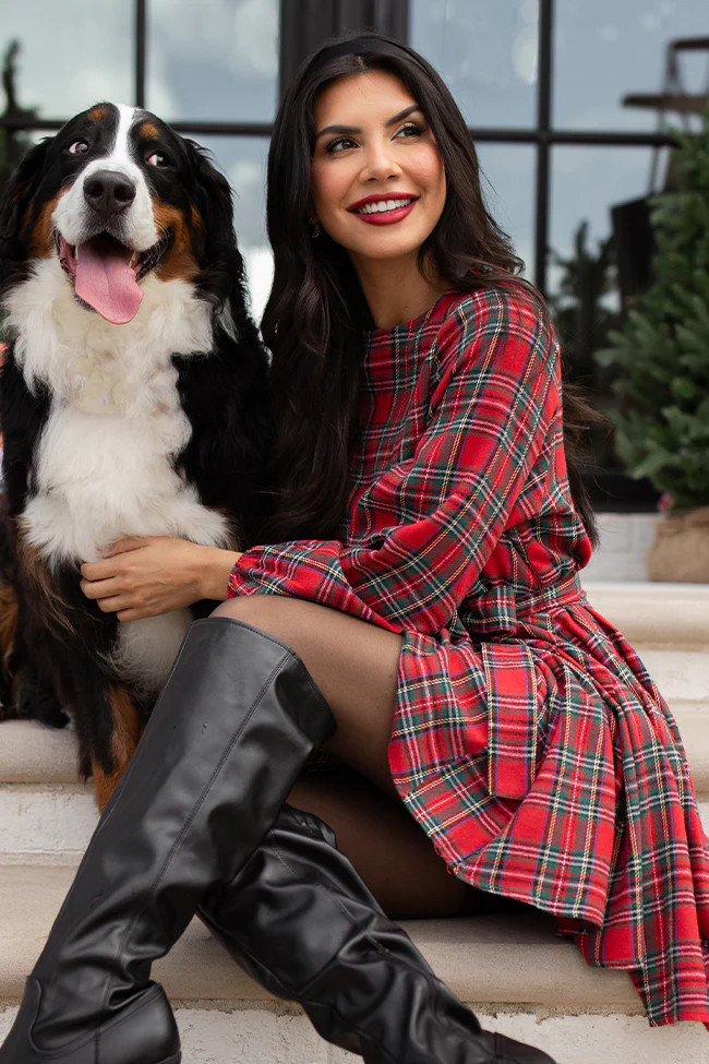 Snowball Effect Red Plaid Tie Belt Mini Dress | Pink Lily