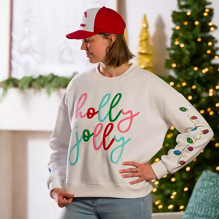 Holly Jolly Sequin Bulb Sleeve XL Sweatshirt | Kirklands