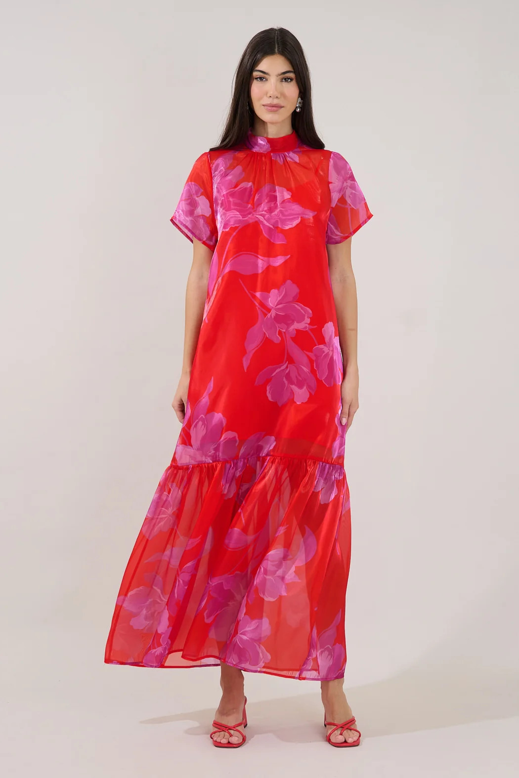 Dime Organza Mockneck Maxi Dress Floral | Sugarlips