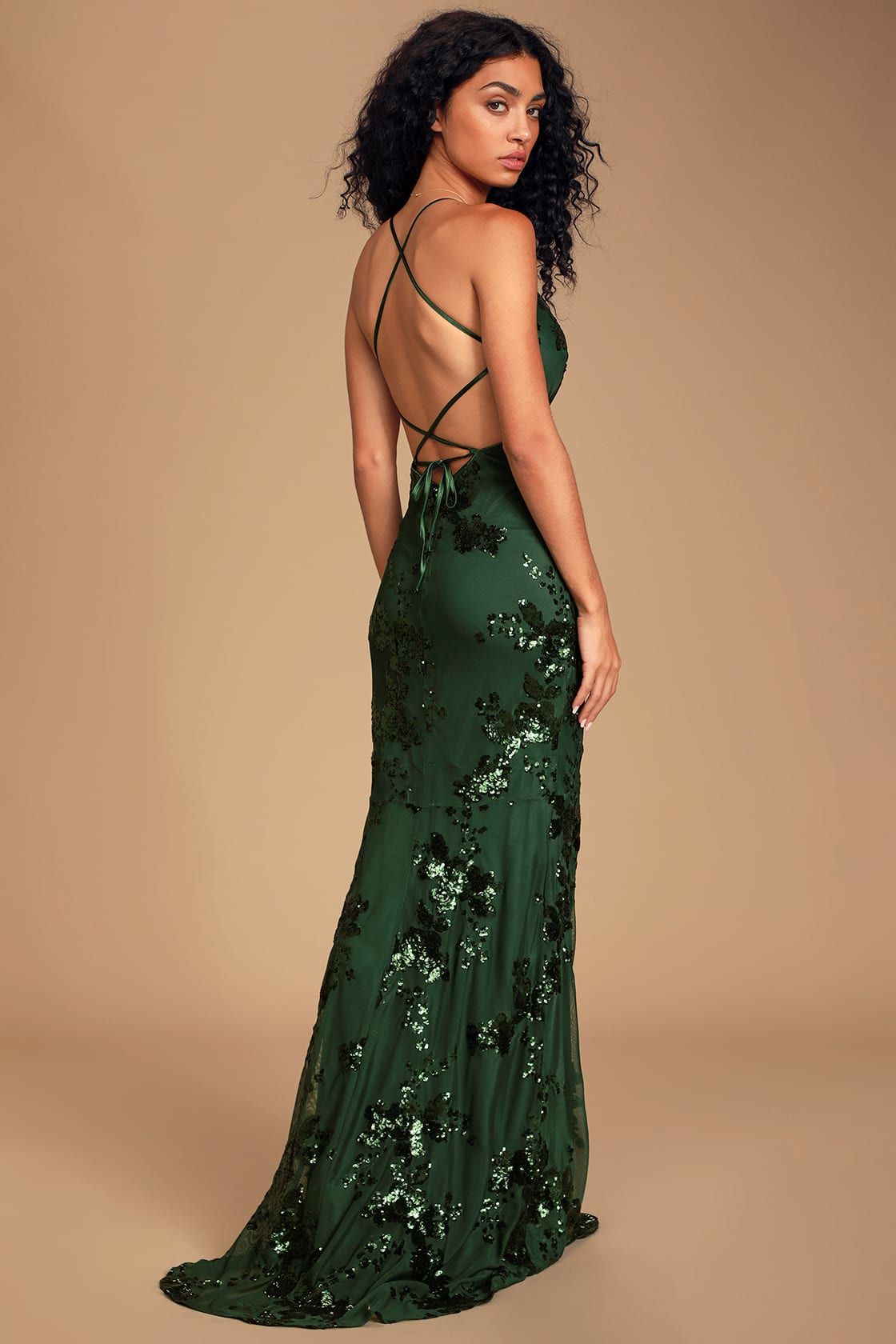 Valhalla Forest Green Sequin Lace-Up Maxi Dress | Lulus
