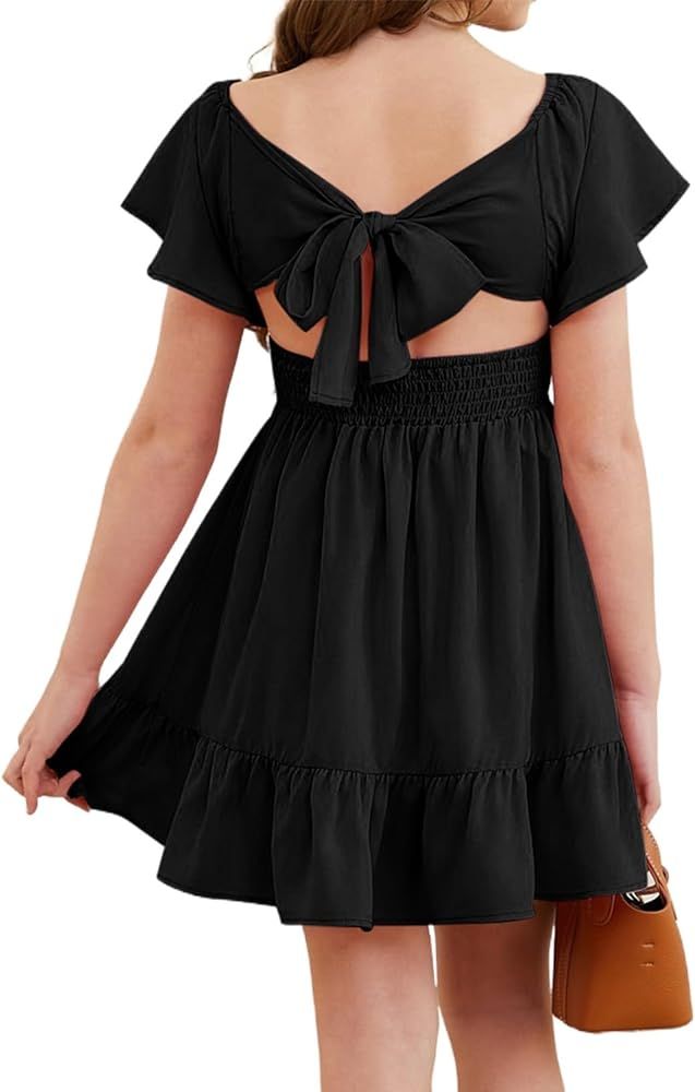 blibean Girls Tie Back Dresses Tween Boho Off Shoulder Dress Size 4-15 Years | Amazon (US)