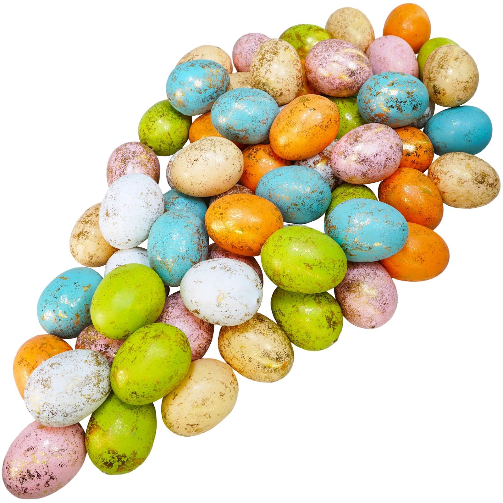 Winlyn 60 Pcs 6 Colors Foam Easter Eggs Pastel Easter Eggs Decorations Gold Leaf Easter Eggs Smal... | Amazon (US)