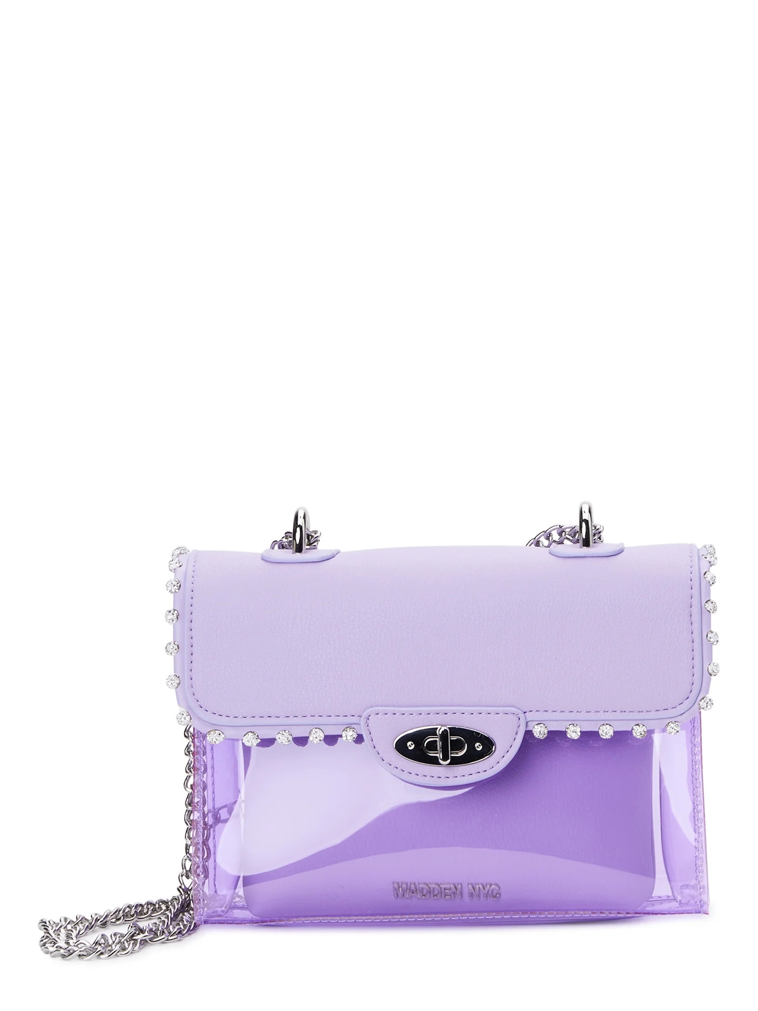 Madden NYC Women's Rhinestone Trim Clear Crossbody Bag with Removable Pouch - Walmart.com | Walmart (US)