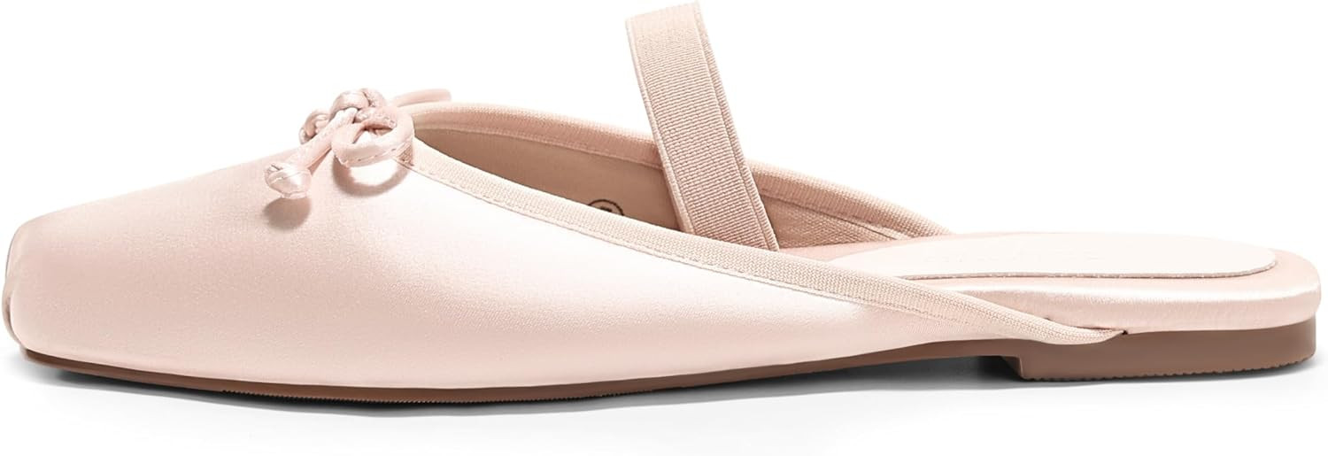 Coutgo Womens Ballet Flats Mules Bow Square Toe Slip On Slides Work Office Party Dress Shoes | Amazon (US)