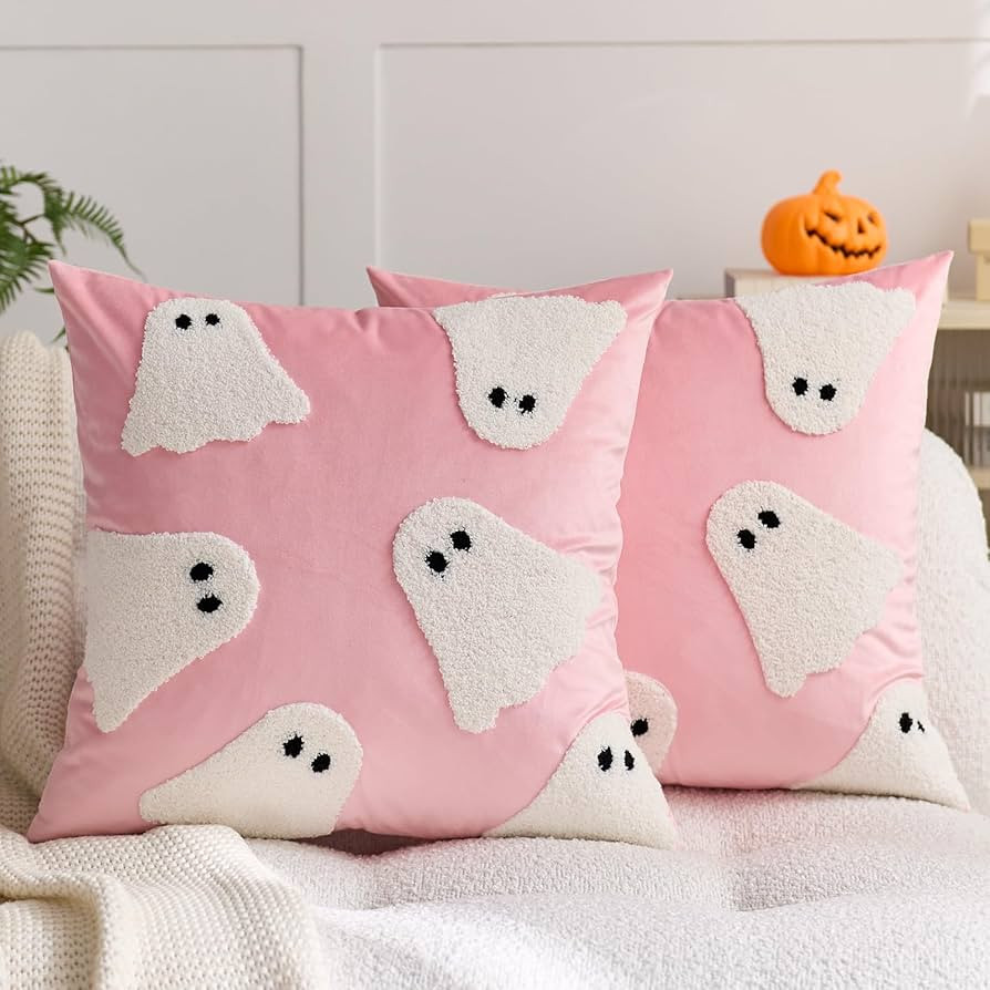 Halloween Pillow Covers 18x18 Inch Set of 2 Embroidery Ghost Throw Pillow Covers Indoor Outdoor D... | Amazon (US)