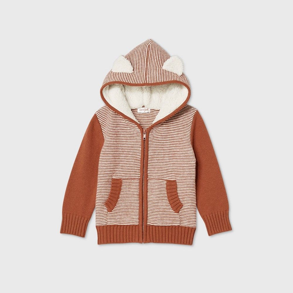 Toddler Boys' Hoodie Zip Reverse Jersey Striped Cardigan - Cat & Jack Orange 12M | Target