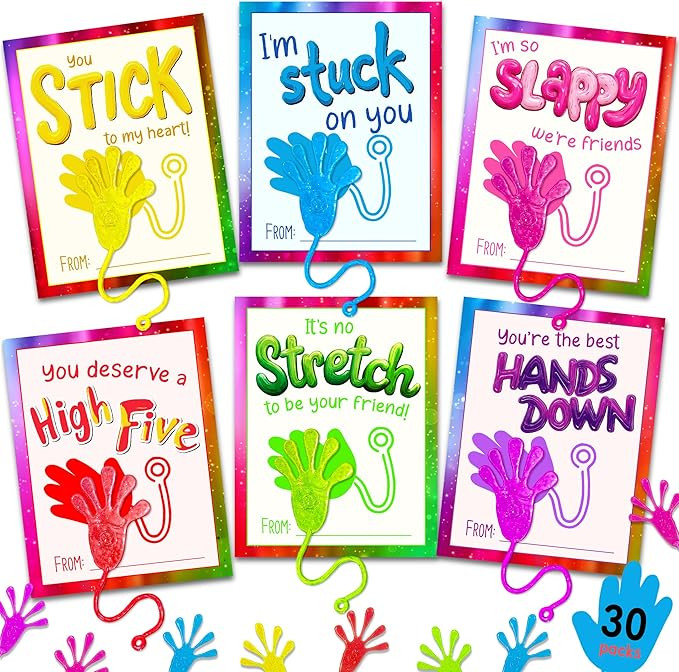 Valentines Day Cards for Kids School, Glitter Sticky Slappy Hands Stretchy Hands Toy for Valentin... | Amazon (US)