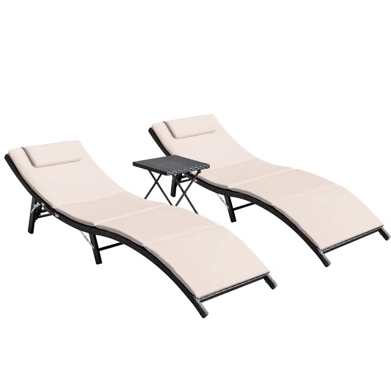 Raminez Outdoor Wicker Chaise Lounge - Set of 2 with Table | Wayfair North America