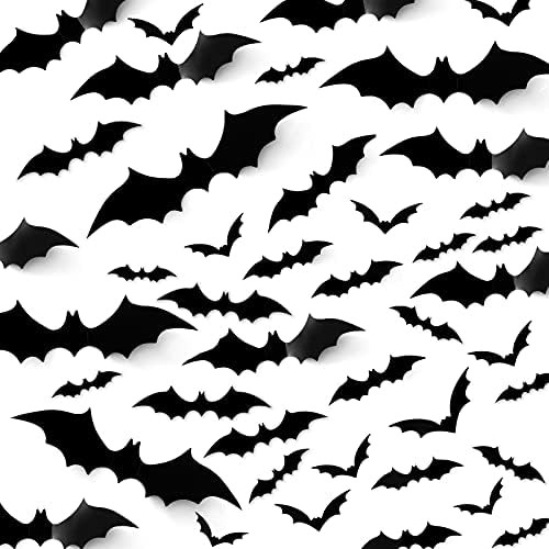 Halloween Bats Decorations, 44PCS 3D Bats Sticker 4 Sizes Realistic Scary Black, Home DIY Wall De... | Amazon (US)