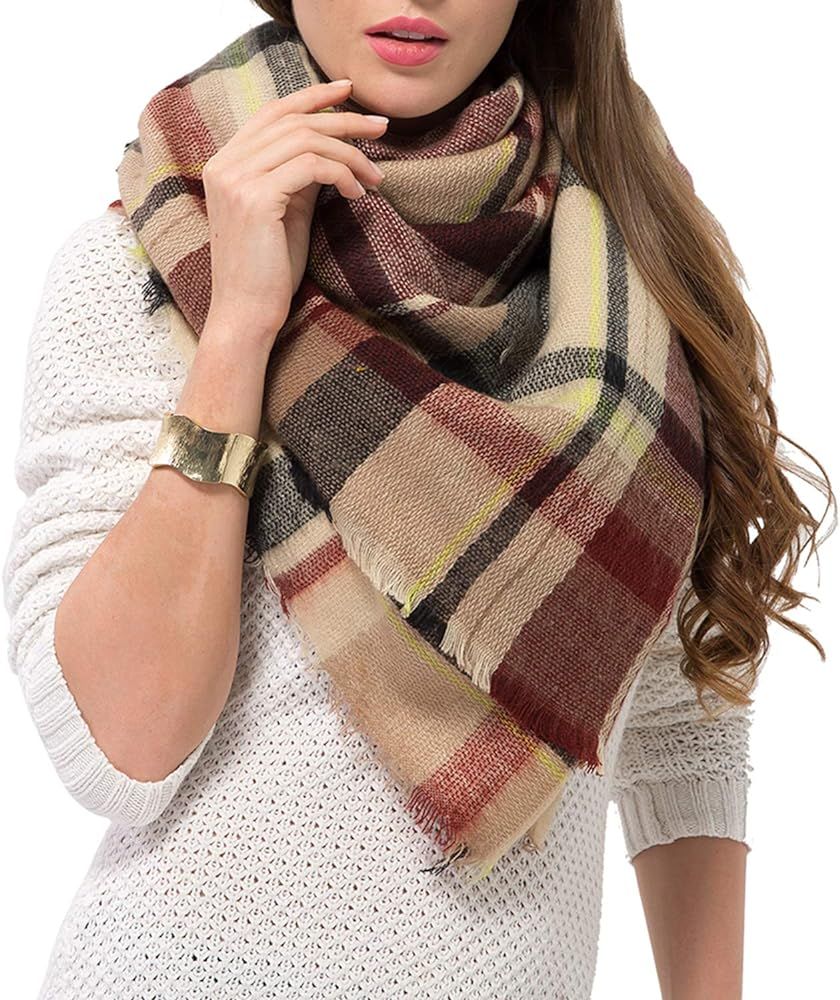Trendy Plaid Blanket Scarf Women Big Oversized Long Scarves Warm Winter Tartan Checked Shawl Wrap... | Amazon (US)