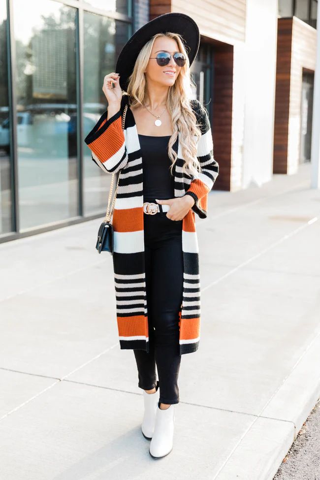 Nostalgic Feelings Striped Black Cardigan | The Pink Lily Boutique