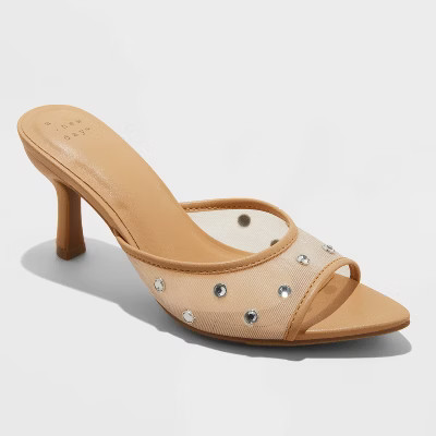 Women's Lupita Mesh Rhinestone Peep Toe Mule Heels with Memory Foam Insole - A New Day™ | Target
