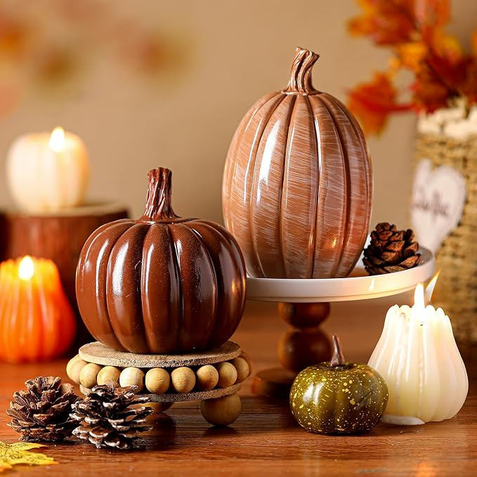 2Pcs Fall Pumpkin Decor Set Artificial Resin Pumpkin Fall Artificial Fake Pumpkins Decor for Autu... | Amazon (US)