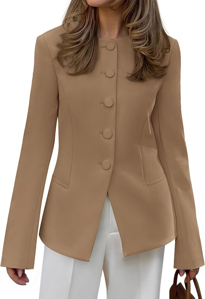 BTFBM Blazers for Women Business Casual Open Front Long Sleeve Button Work Office Suit Jackets Dr... | Amazon (US)