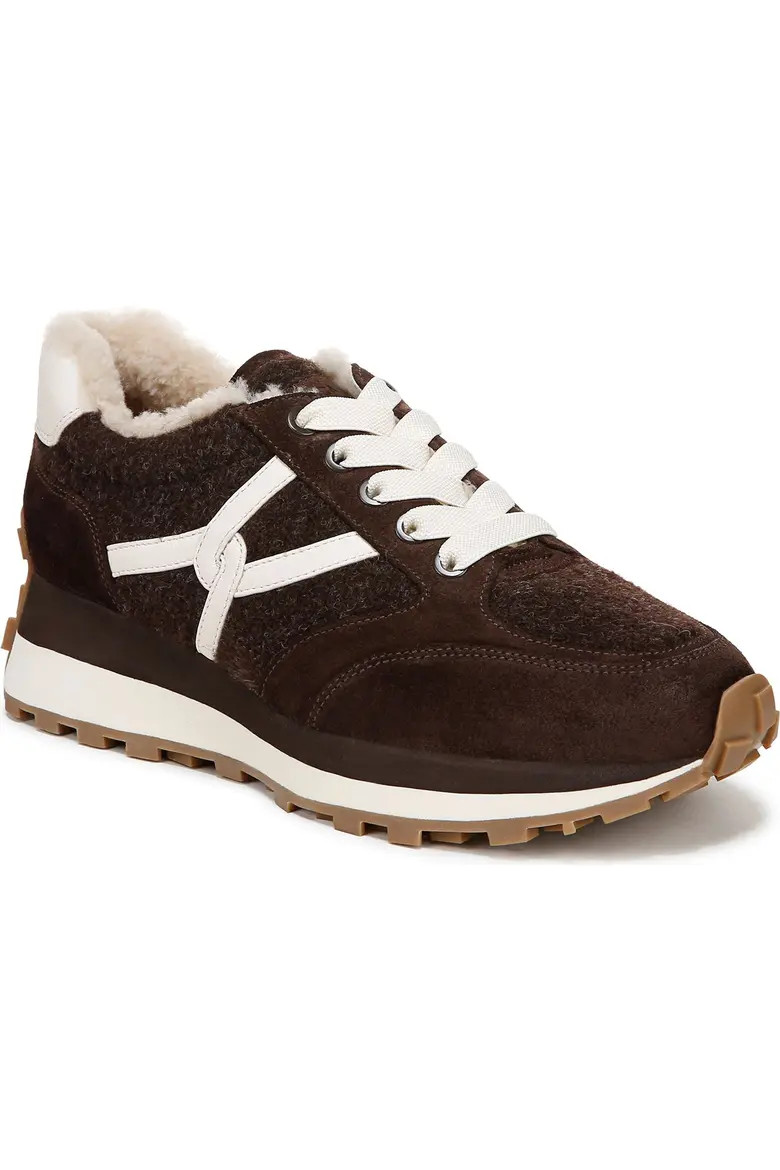 Veronica Beard Valentina Genuine Shearling Lined Sneaker in Sand at Nordstrom, Size 5 | Nordstrom