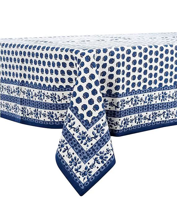 Blue Floral Block Print Tablecloth | Dillard's