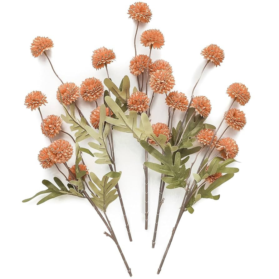 Floroom 5pcs Faux Silk Pompon Mum Artificial Flowers, Bulk Fake Mini Chrysanthemums with Stems fo... | Amazon (US)