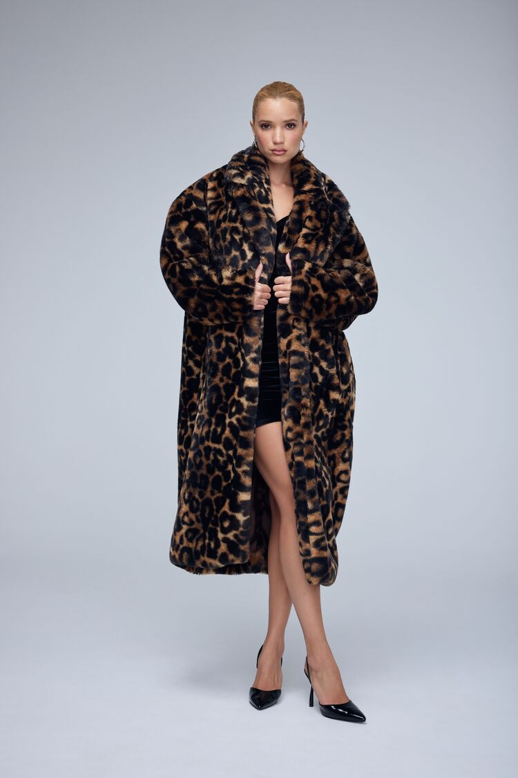 Women's Faux Fur Leopard Print Coat in Brown Medium | Forever 21