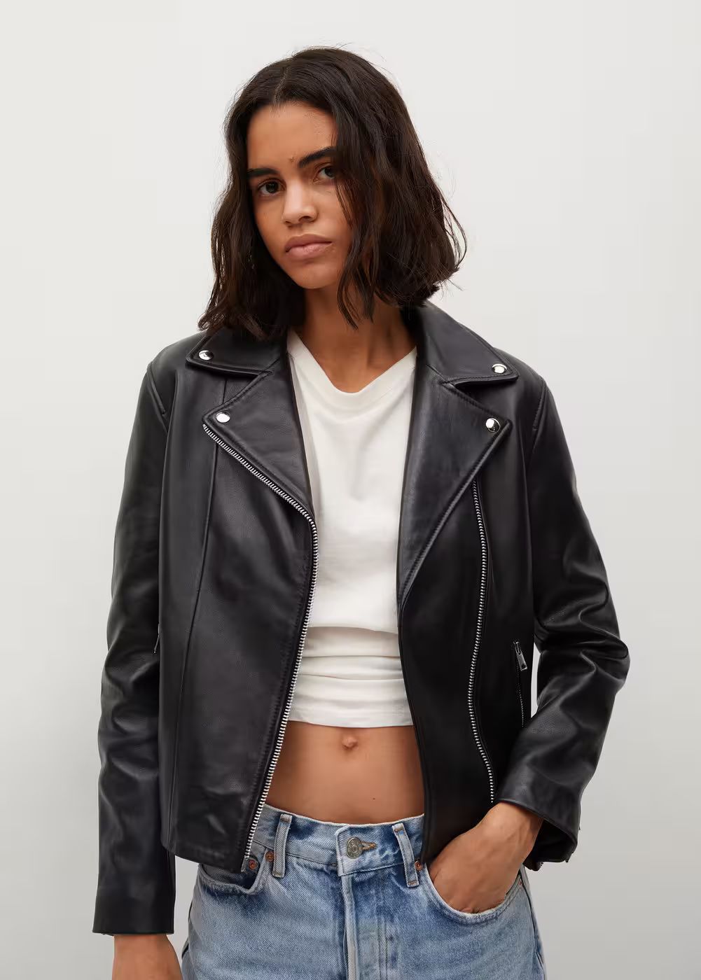 Leather biker jacket -  Women | Mango USA | MANGO (US)