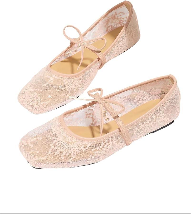 Women's Polka Dots Mesh Ballet Flats Shoes Bowknot Pointed Toe Mary Jane Flats Closed Toe Comfort... | Amazon (US)