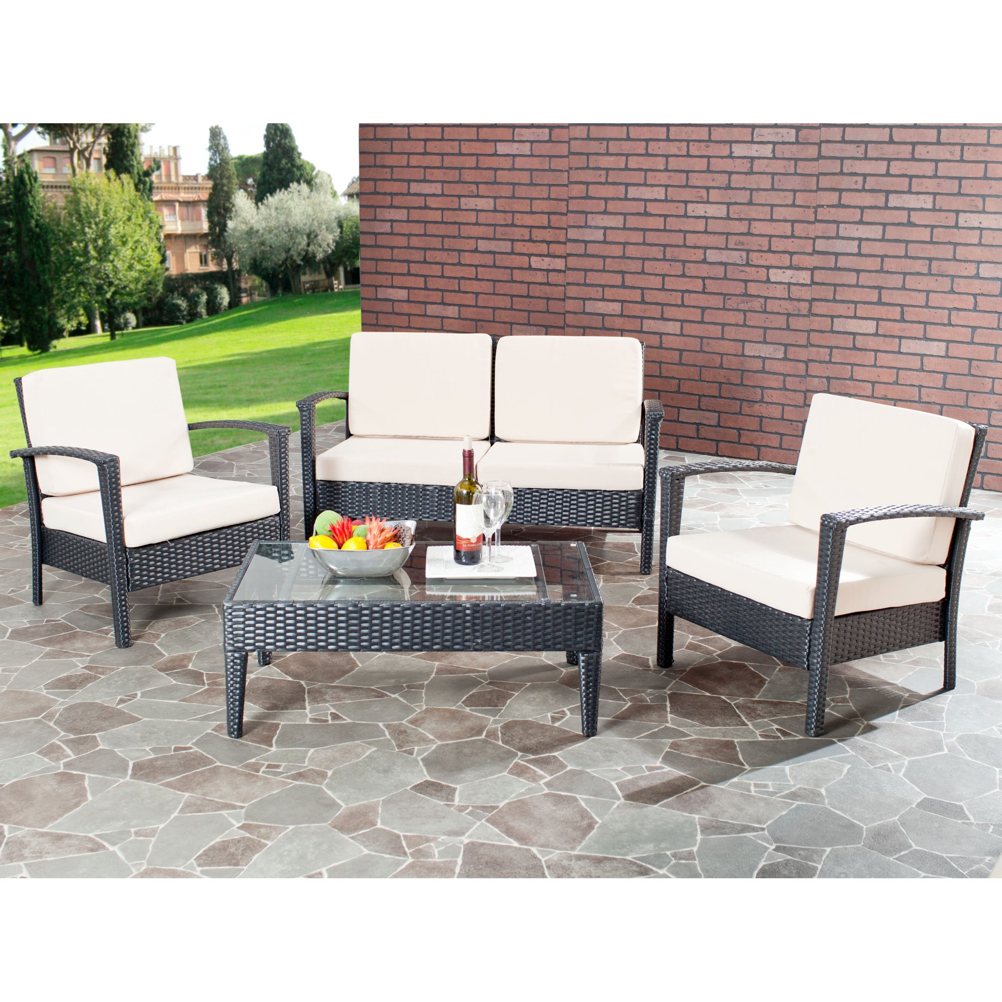 Safavieh Piscataway Outdoor Contemporary 4 Piece Set with Cushion | Walmart (US)