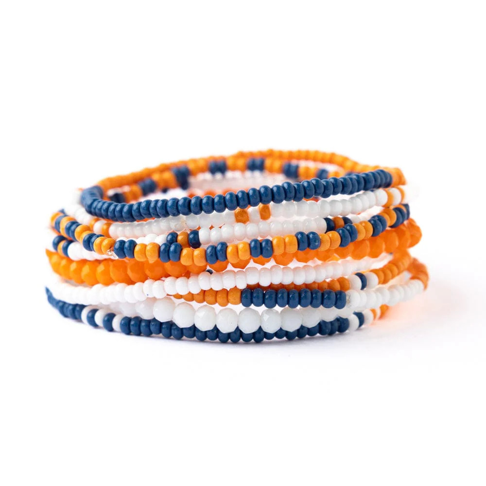 Game Day Color Block Beaded 10 Strand Stretch Bracelets Blue + Orange | INK+ALLOY