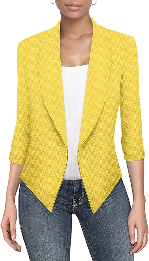 Hybrid & Company Lightweight Open Front Cardigan Classic Ruched Sleeve Work Office Blazer Suit Ja... | Amazon (US)