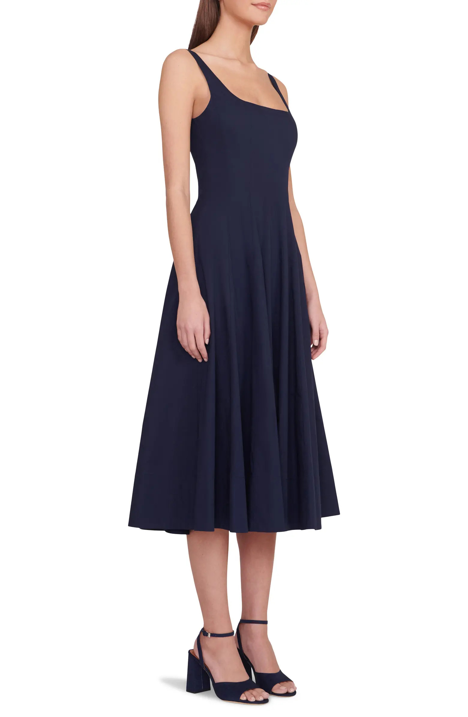 Wells Stretch Cotton Poplin Midi Fit & Flare Dress | Nordstrom