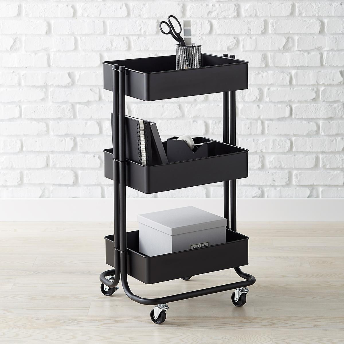 Matte Black 3-Tier Rolling Cart | The Container Store