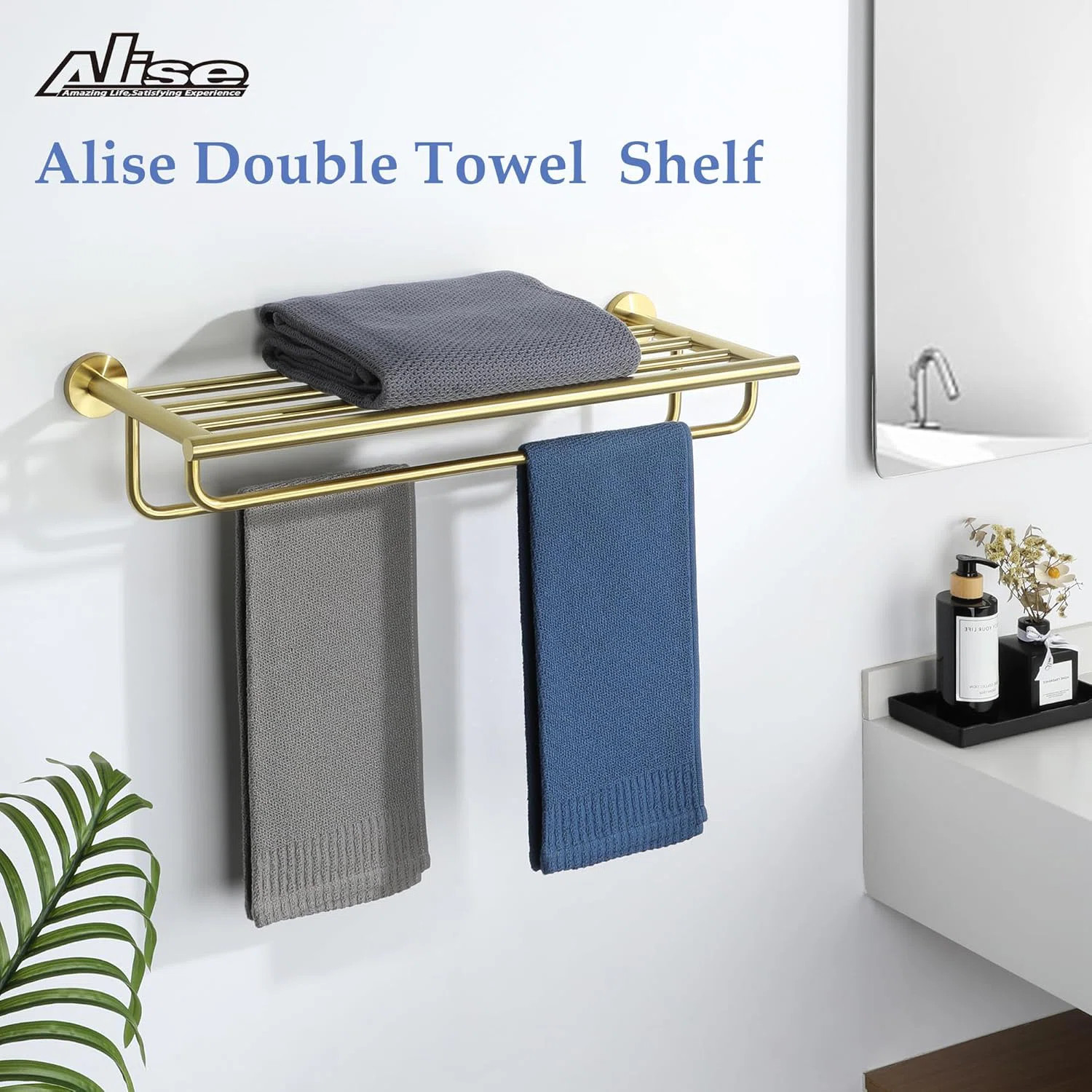 24 Inch Bathroom Towel Holder With Double Bars - Wall Mount SUS 304 Stainless Steel, Brushed Gold... | Wayfair North America