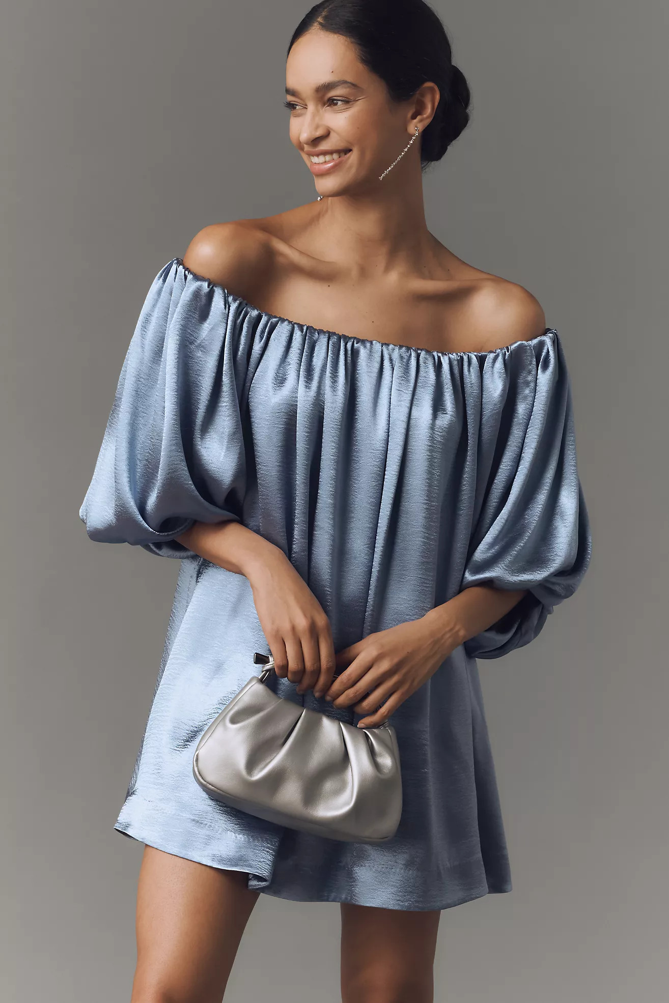 Mare Mare Off-The-Shoulder Puff-Sleeve Shine Mini Dress | Anthropologie (US)