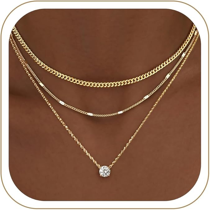 WomenGifts Layered Gold Necklaces for Women, 14K Gold Sterling Silver Plated Dainty Pendant Neckl... | Amazon (US)