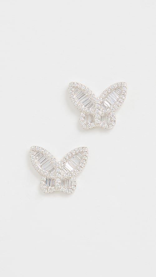 By Adina Eden Pave X Baguette Butterfly Stud Earrings | SHOPBOP | Shopbop